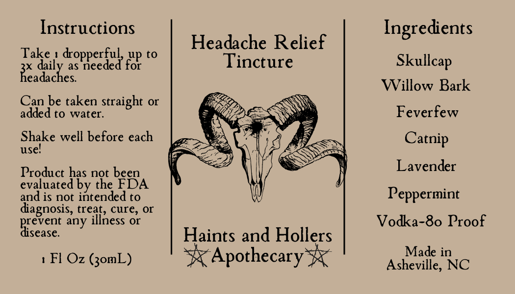 Headache Relief Herbal Tincture • Organic Herbs • 1oz