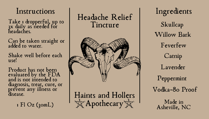 Headache Relief Herbal Tincture • Organic Herbs • 1oz