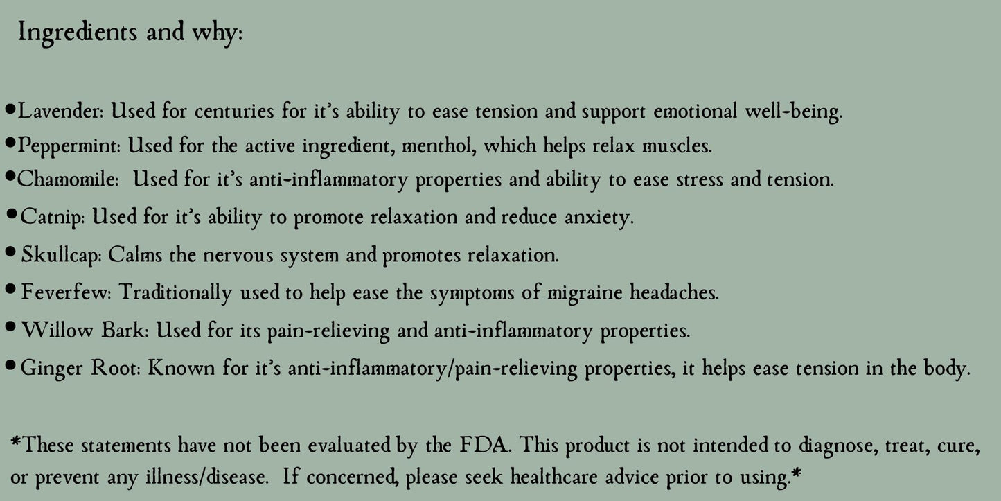 Headache Relief Herbal Tea Blend • Organic Herbs • 1 oz